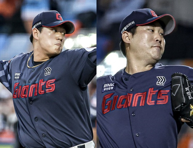 롯데 나균안(왼쪽)과 이인복. /사진=롯데 자이언츠 제공