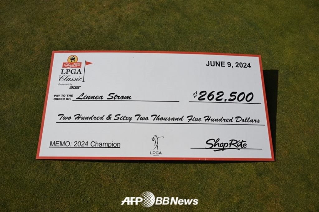 LPGA 투어 숍라이트 LPGA 클래식 우승 선수 이름과 우승 상금(26만 2500달러, 한화 약 3억 6000만원) 등이 적힌 판. /AFPBBNews=뉴스1