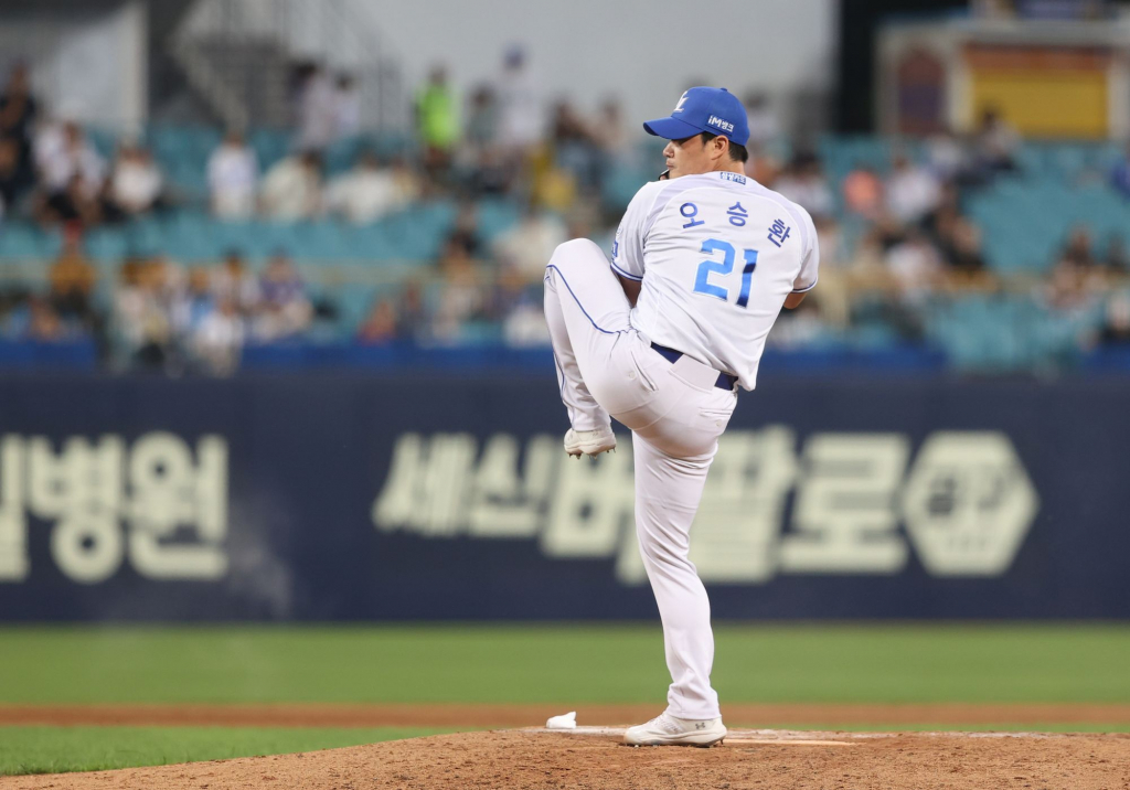 삼성 라이온즈 오승환이 12일 대구 LG전에서 9회 역투하고 있다. /사진=삼성 라이온즈 제공
