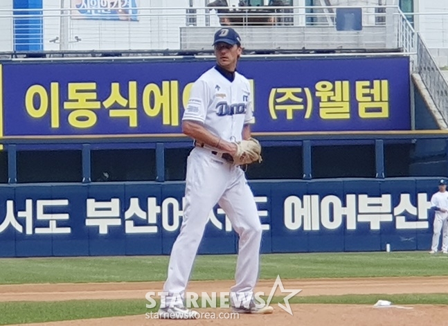 NC 카일 하트가 14일 창원 SSG전을 앞두고 라이브 피칭을 하고 있다. /사진=양정웅 기자