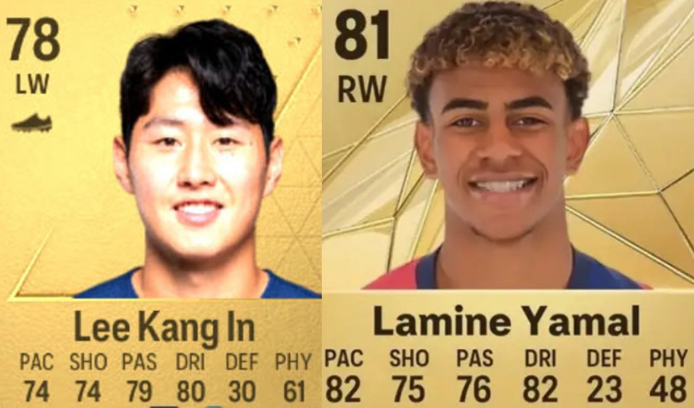 이강인(왼쪽)과 라민 야말의 피파 능력치. /사진=피파 FC 24