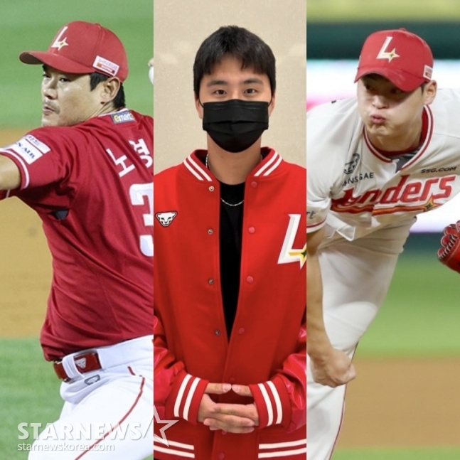 왼쪽부터 SSG의 노경은, 김민, 조병현. /사진=김진경 대기자, SSG 랜더스 제공