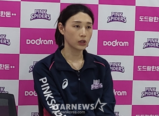 흥국생명 김연경이 21일 IBK기업은행 승리 후 인터뷰를 하고 있다. /사진=안호근 기자