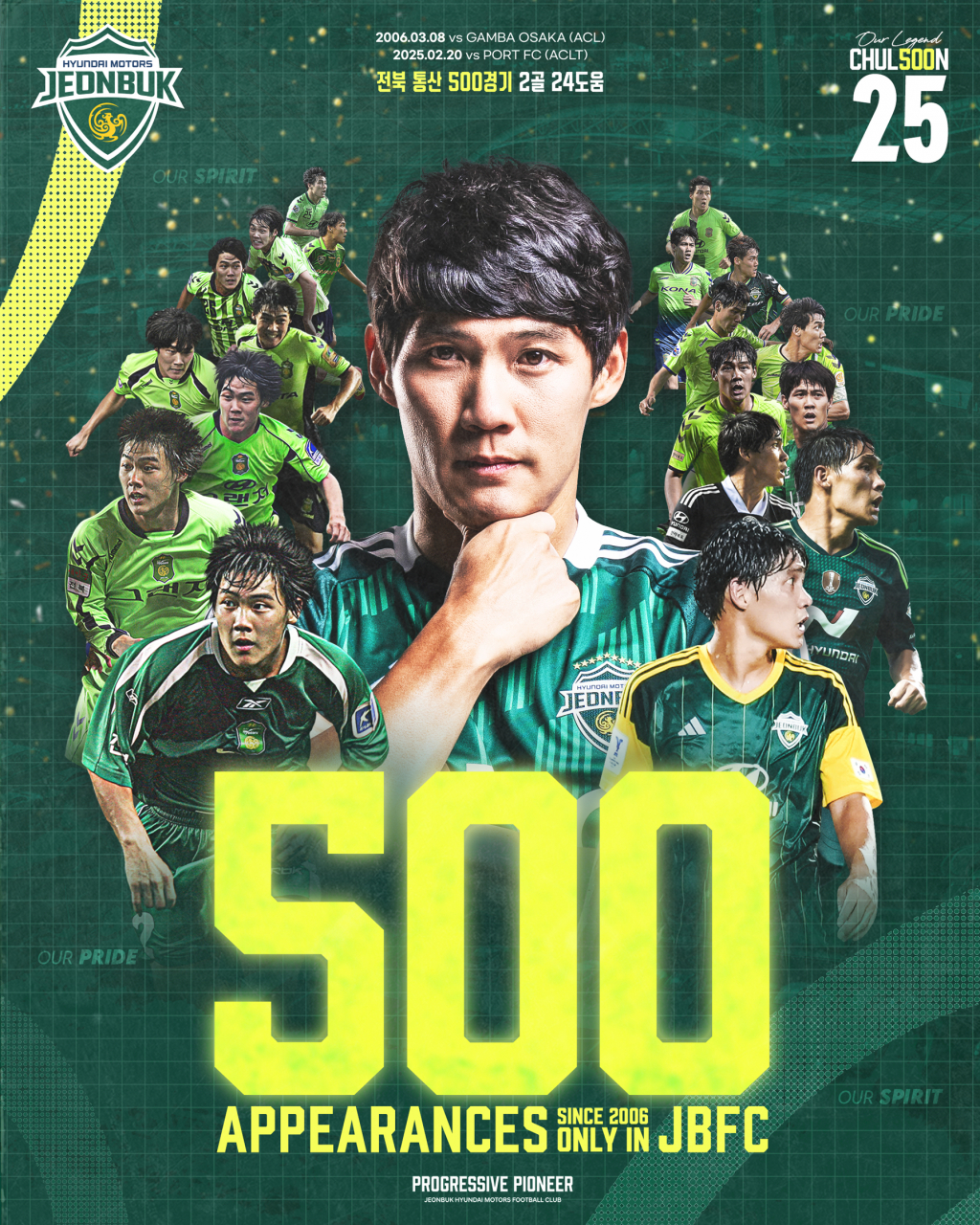 최철순의 전북 현대 단일 클럽 500경기 출장 기록 포스터. /사진=전북 현대 제공