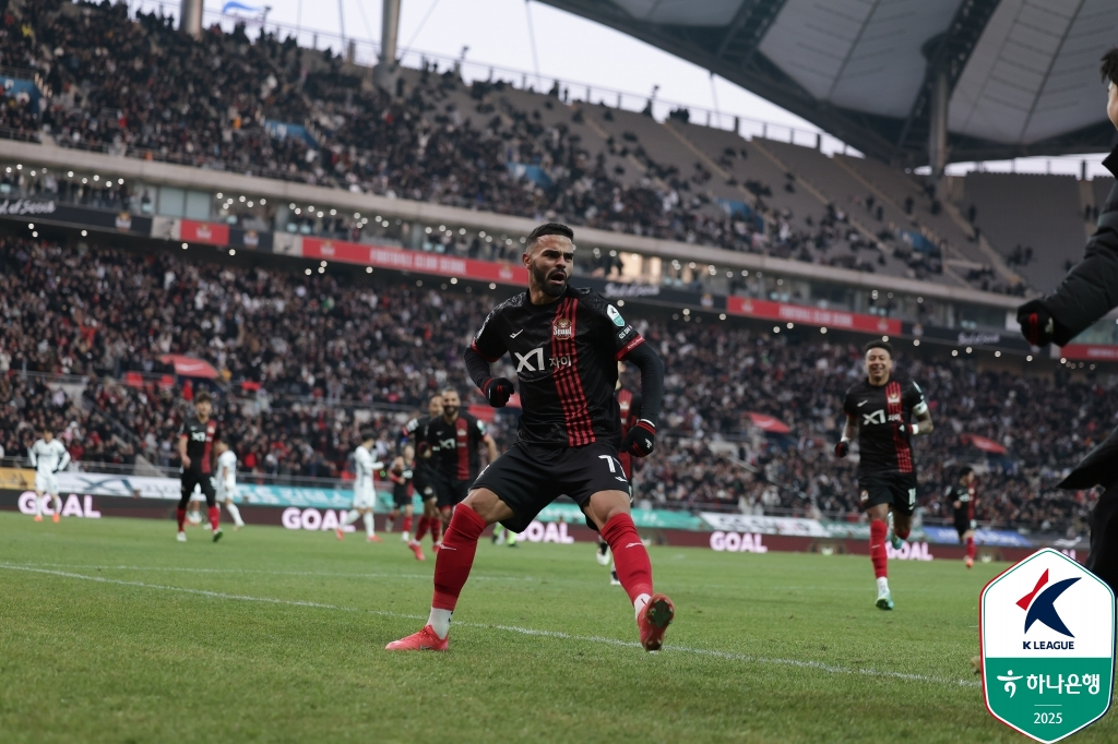 루카스가 결승골을 넣고 세리머니하고 있다. /사진=한국프로축구연맹 제공