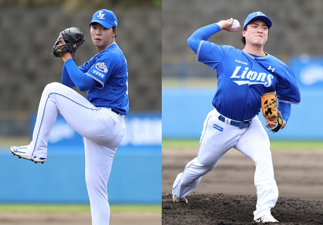 삼성 라이온즈 박주혁(왼쪽)과 이재희. /사진=삼성 라이온즈 제공