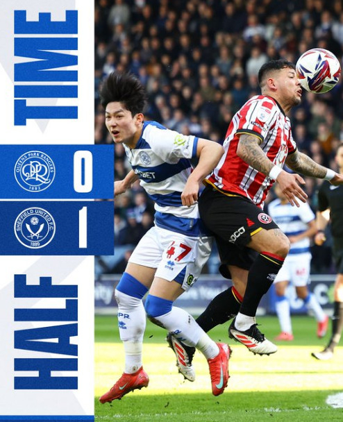 공중볼 경합하는 양민혁(왼쪽)의 모습. /사진=QPR 공식 SNS 갈무리