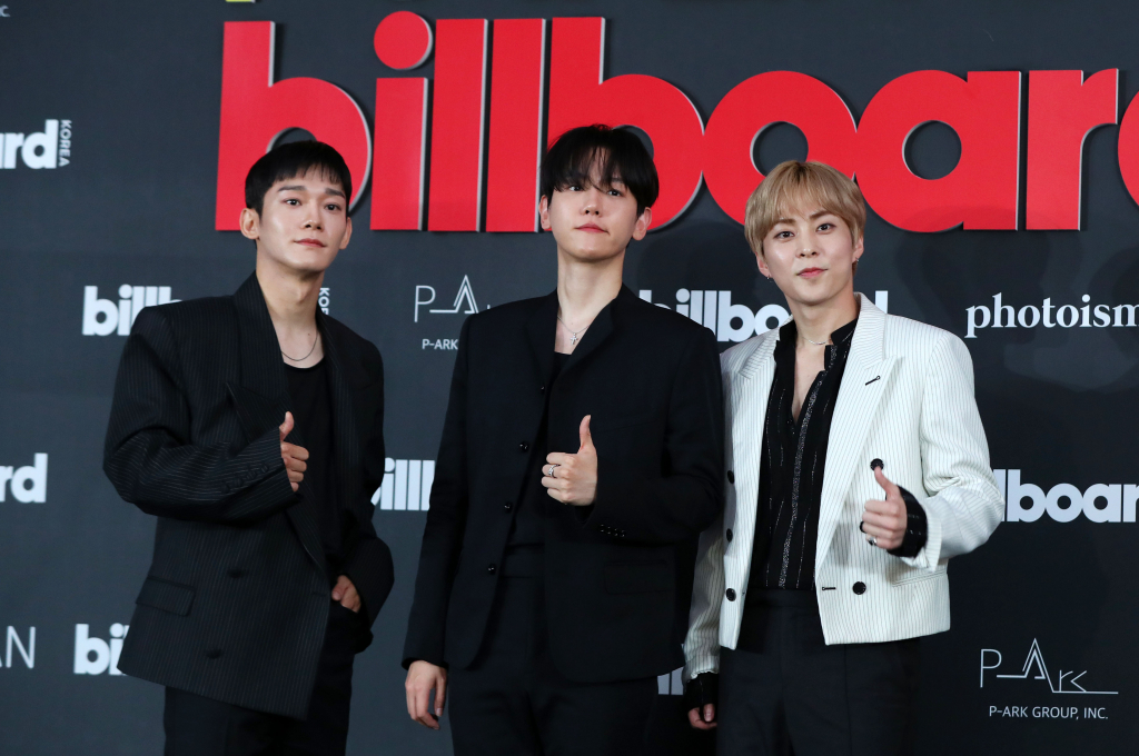[서울=뉴시스] 김혜진 기자 = 그룹 엑소 첸백시가 27일 오후 서울 중구 신라호텔에서 열린 'Billboard K POWER 100' 이벤트 포토월 행사에서 포즈를 취하고 있다.  'Billboard K POWER 100' 이벤트는 빌보드 코리아의 공식 론칭을 기념하는 자리로, 한국 대중음악의 근 100년 역사를 기념하며 K-POP을 중심으로 한 한국 음악이 세계 음악 산업에 끼친 영향력을 조명하기 위해 마련됐다. 2024.08.27. jini@newsis.com /사진=김혜진