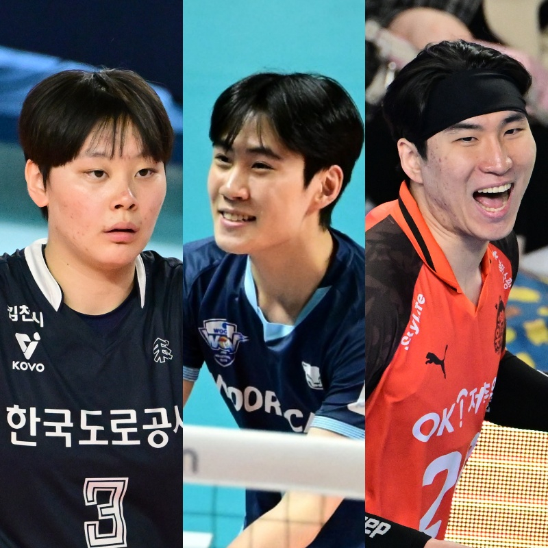 왼쪽부터 한국도로공사 김다은, 우리카드 한태준, OK저축은행 신호진. /사진=한국배구연맹 제공