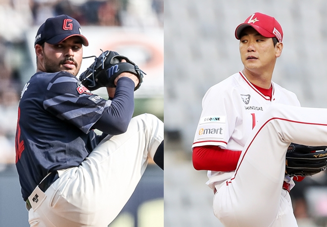 14일 선발 등판 예정인 감보아(왼쪽)와 김광현. /사진=롯데 자이언츠, SSG 랜더스