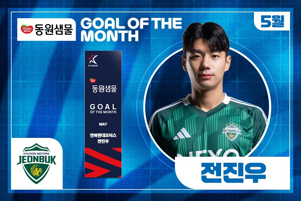 K리그 5월 이달의 골을 수상한 전북 현대 전진우. /사진=한국프로축구연맹 제공