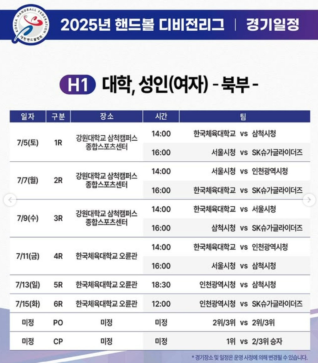 디비전리그(북부) 경기 일정. /그래픽=대한핸드볼협회 제공