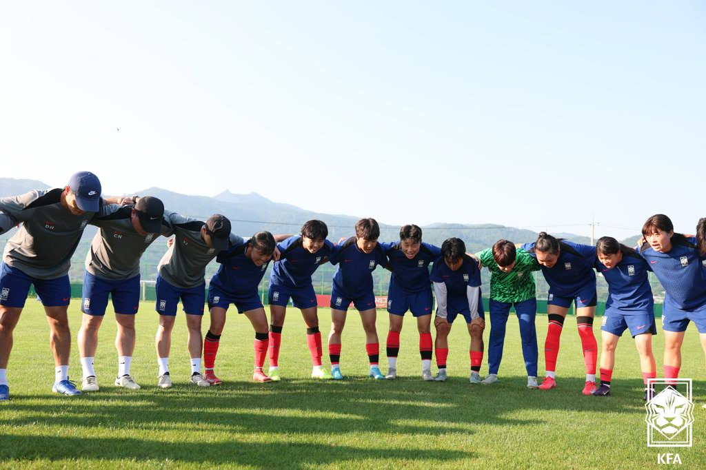 벌교에서 훈련 중 U-19 여자축구대표팀. /사진=대한축구협회 제공