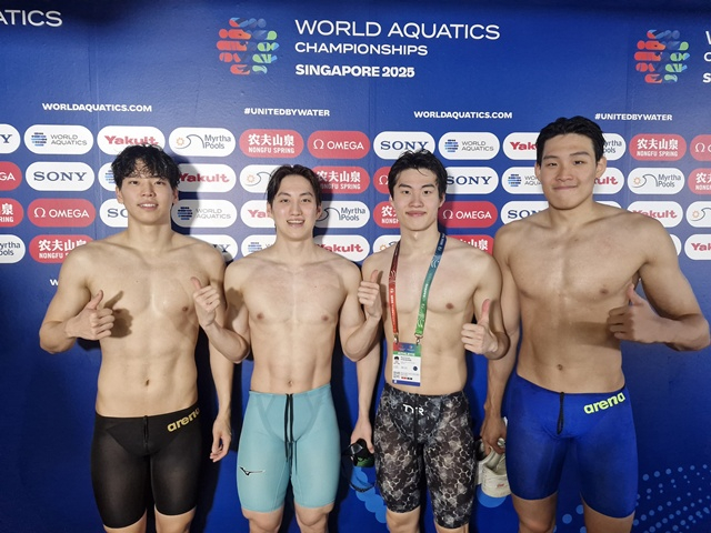 왼쪽부터 이주호, 최동열, 황선우, 김영범. /사진=대한수영연맹 제공