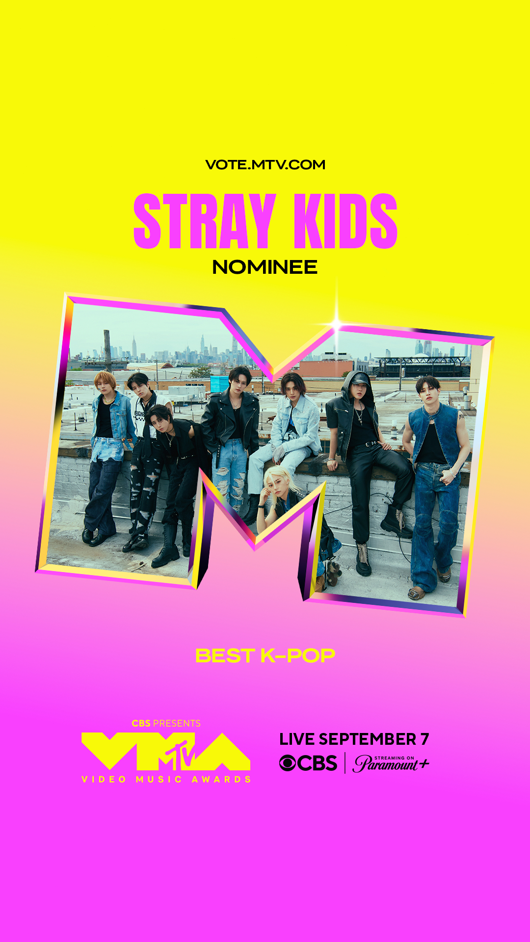 스트레이 키즈 '2025 MTV VMA' 베스트 K팝 부문 후보 노미네이트 이미지/사진제공=MTV