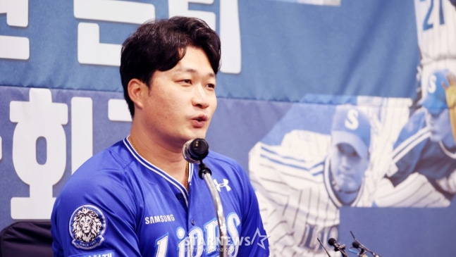 삼성 오승환이 7일 은퇴 기자회견에서 소회를 밝히고 있다. /사진=강영조 선임기자