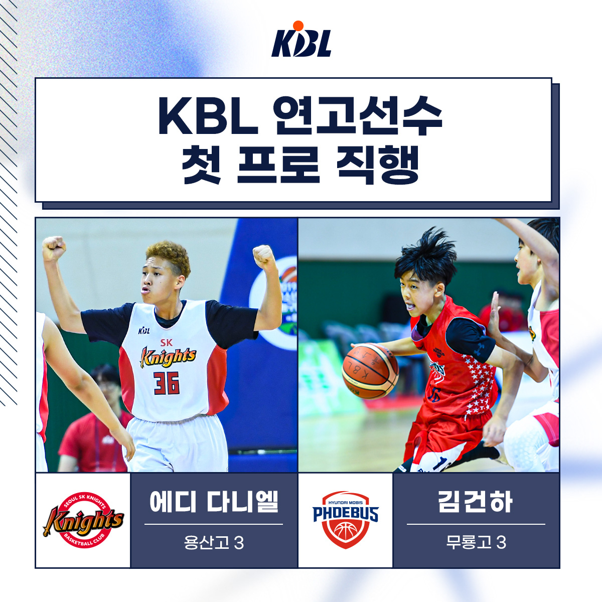 KBL 구단 연고선수 제도 도입 이후 처음으로 프로에 직행하게 된 에디 다니엘과 김건하. /사진=KBL