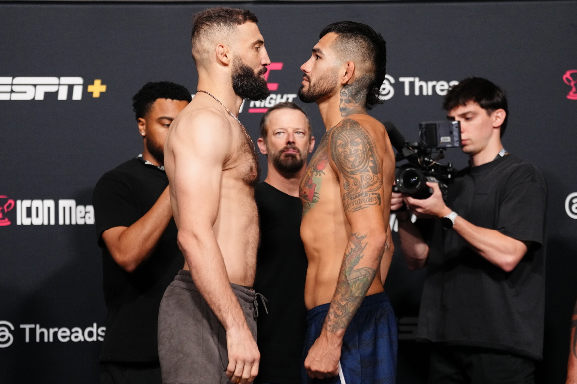 돌리제(왼쪽)와 에르난데스 페이스 오프. /사진=UFC 제공