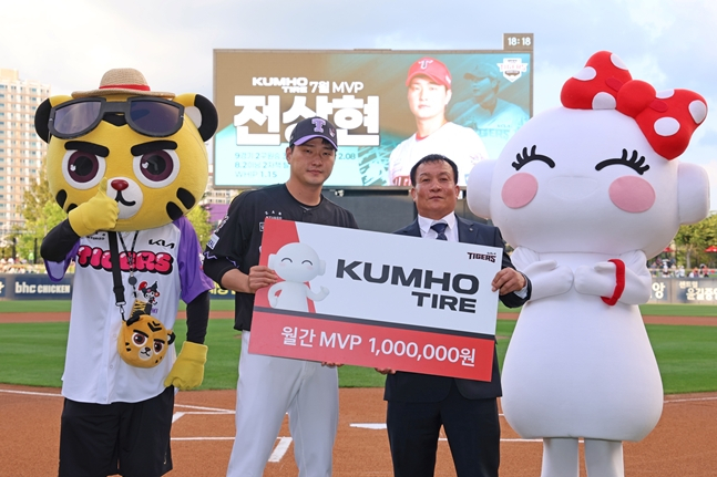 전상현(왼쪽)과 KTS 여수서비스센터 박성환 대표이사. /사진=KIA 타이거즈