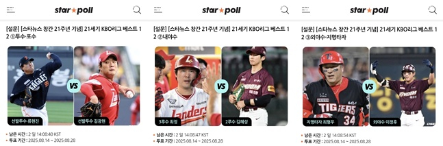 '스타폴(STARPOLL)'에서 진행 중인 '21세기 KBO리그 베스트12' 팬 투표. /사진=스타뉴스