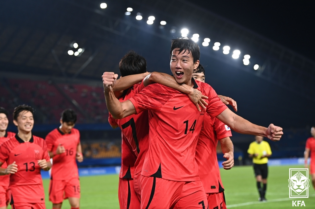 지난 2023 항저우 아시안게임 당시 이한범. /사진=대한축구협회 제공