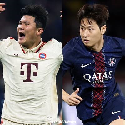 바이에른 뮌헨 수비수 김민재(왼쪽)와 파리 생제르망(PSG) 미드필더 이강인. /AFPBBNews=뉴스1