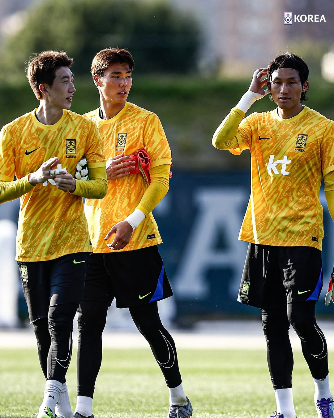 미국·멕시코전 대비 축구 대표팀에 소집돼 훈련 중인 조현우(왼쪽부터), 송범근, 김승규. /사진=대한축구협회 SNS 캡처