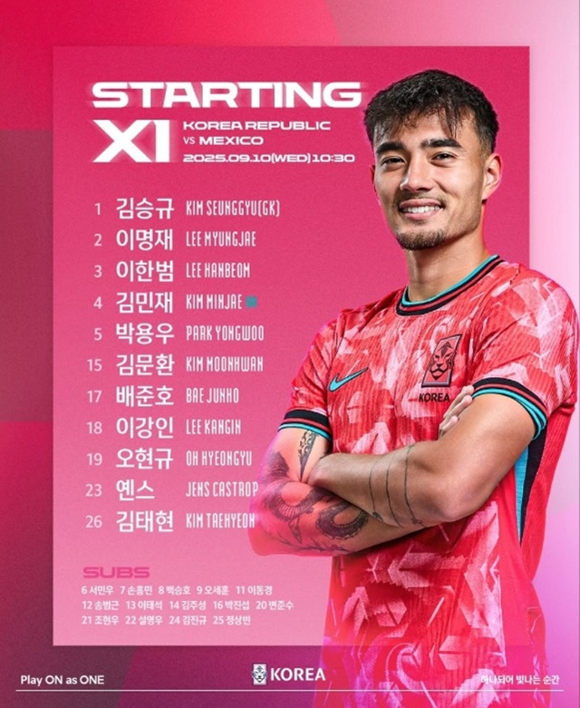 한국 선발 명단. /사진=대한축구협회 SNS