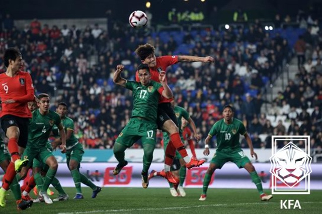 한국(빨간색 유니폼)-볼리비아 경기. /사진=대한축구협회 제공